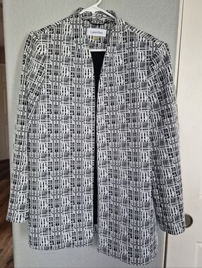 Calvin Klein Black & White Geometric Open-Front Jacket